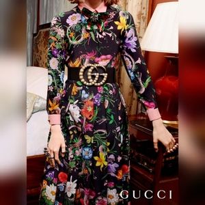 Gucci Marmont GG Pearl Wide Belt Black Leather Size 80 32 Adjustable to 26